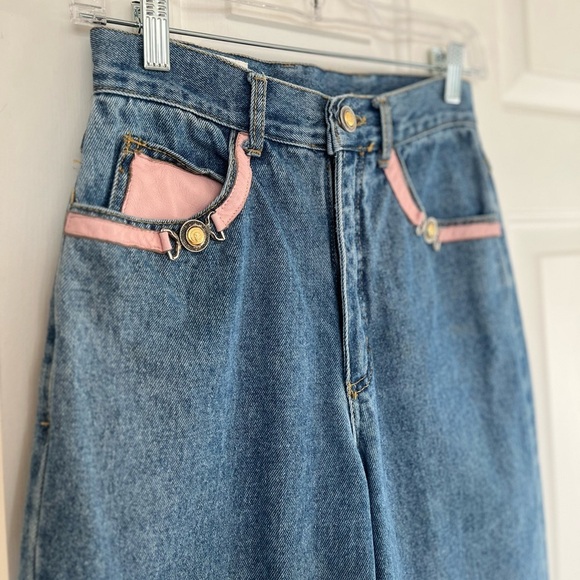 Vintage Cache High Waisted Blue Jeans with Pink Leather Accents 6 - Picture 4 of 16